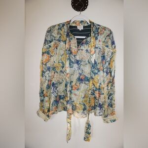 HEMANT & NANDITA Floral Blouse in Blue and Orange